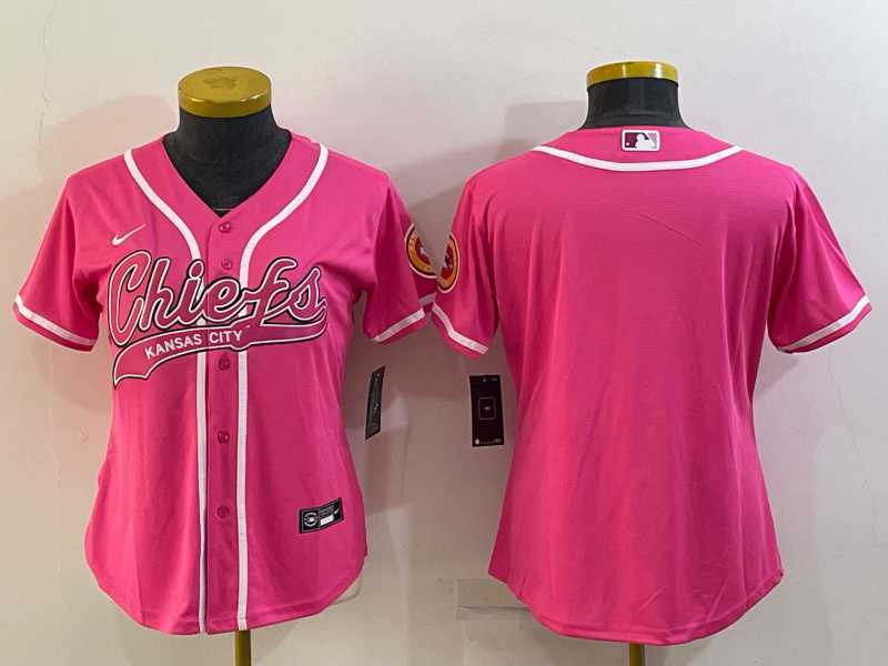 Womens Kansas City Chiefs Blank Pink With Patch Cool Base Stitched Baseball Jersey